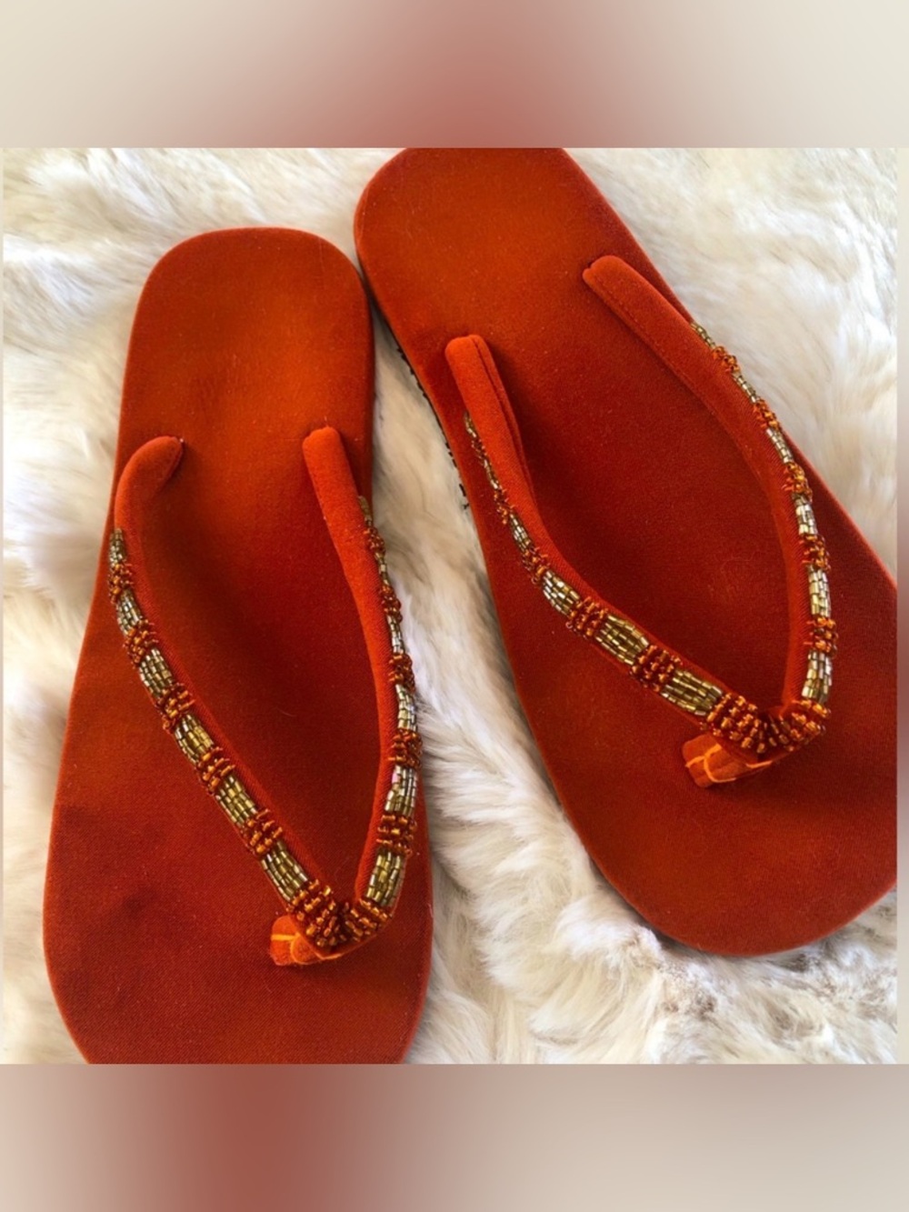 Beaded Orange Sandals, Quite Comfortable